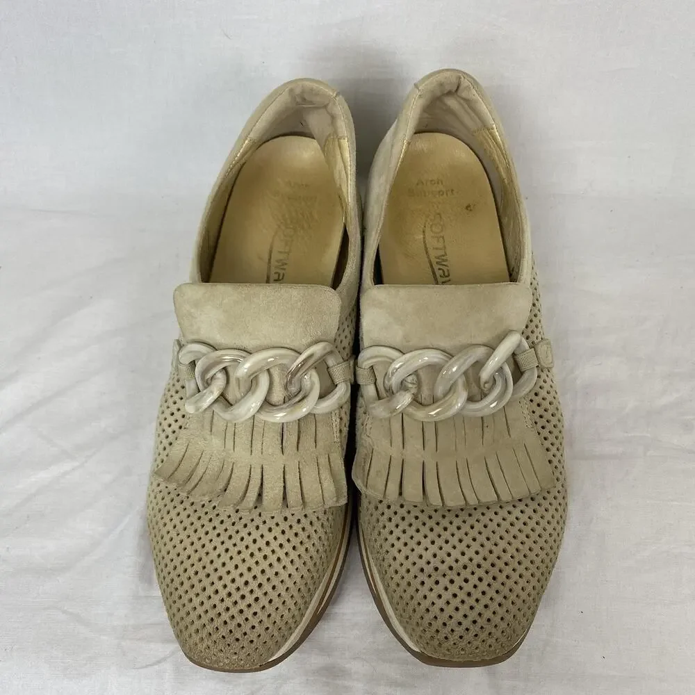 Softwaves Shoes Womens 10 40.5 Beige Suede Platform Chain Loafers Carlie Chunky